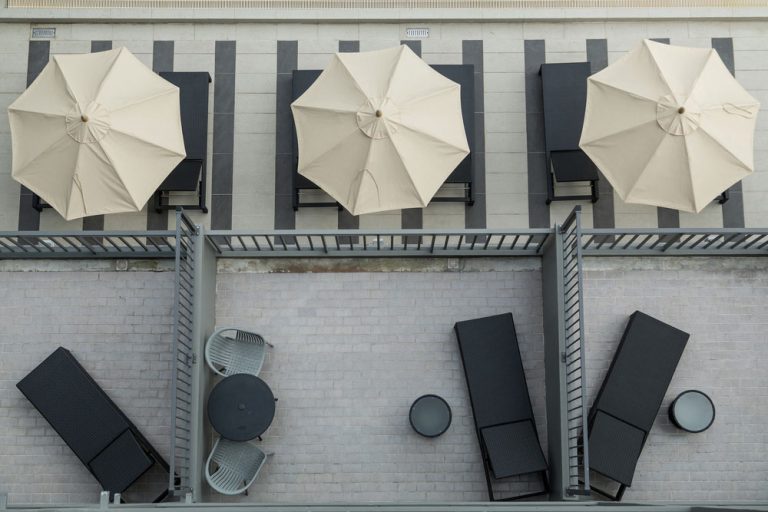 Pool chairs and umbrellas