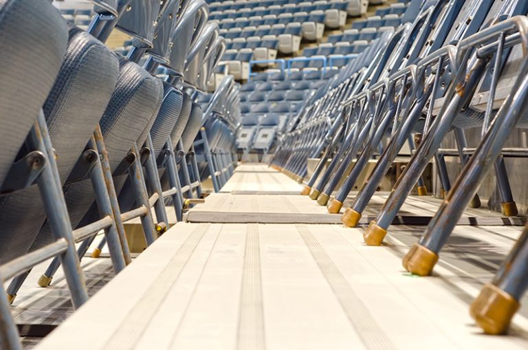 Seating at an indoor sports facility