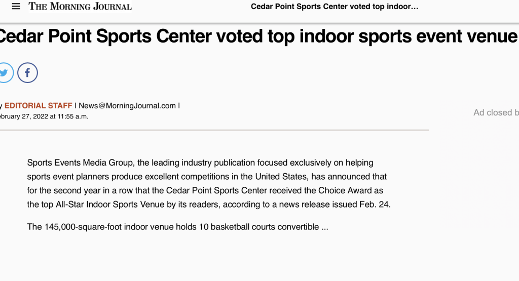 Cedar Point Sports Center Top Indoor Venue