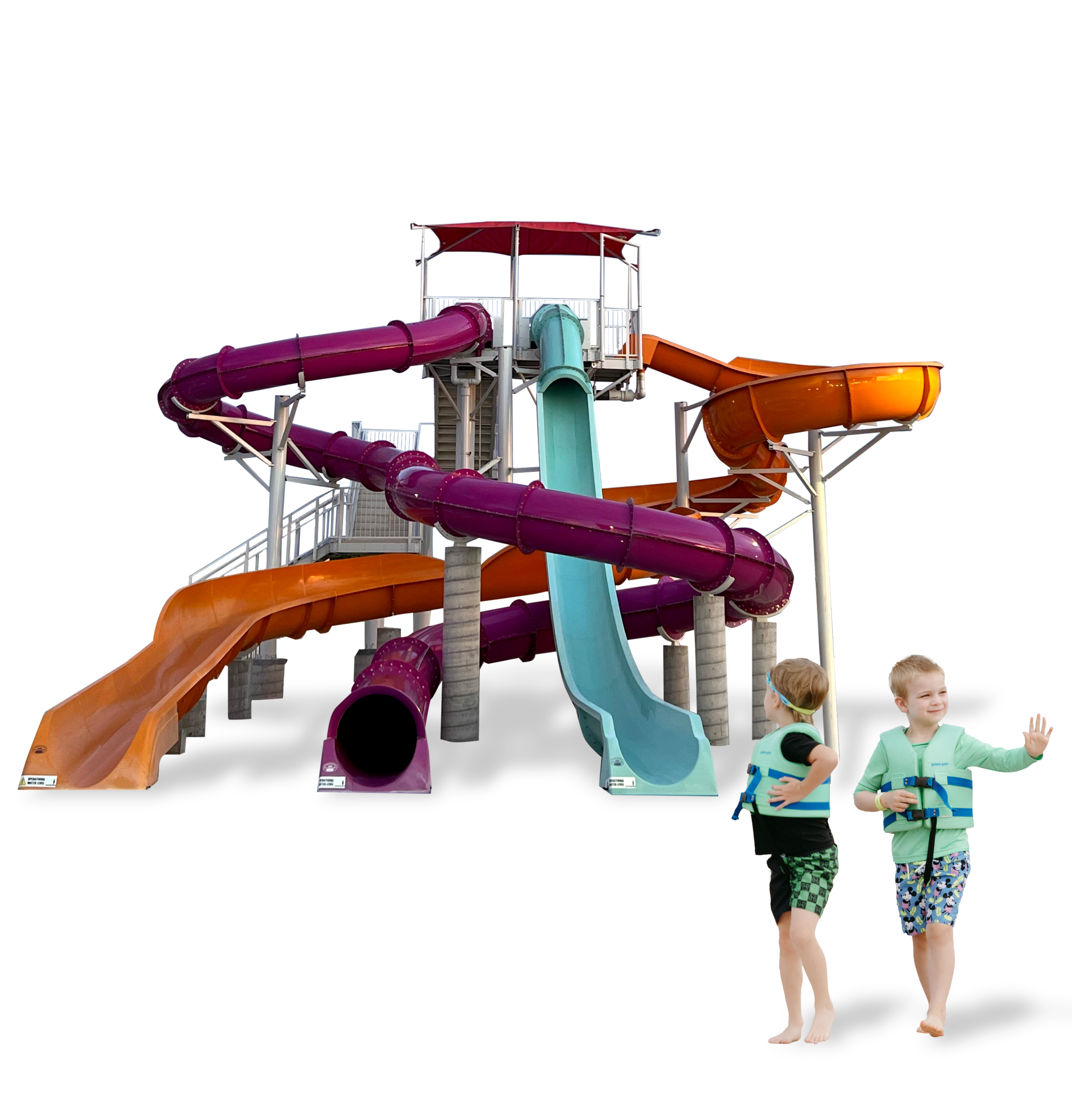 Kids playing by a waterslide managed by SFC